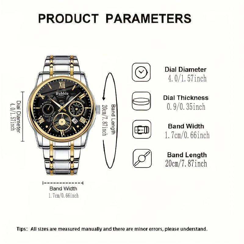 Men's Skeleton Watch with Calendar - Business Fashion, Quartz Movement, Alloy Band