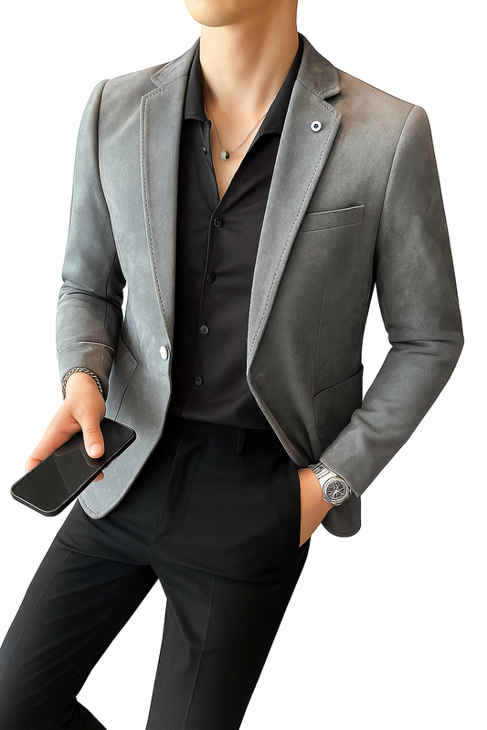 Exquisite Men's Deerskin Velvet Blazer - Slim Fit Elegance