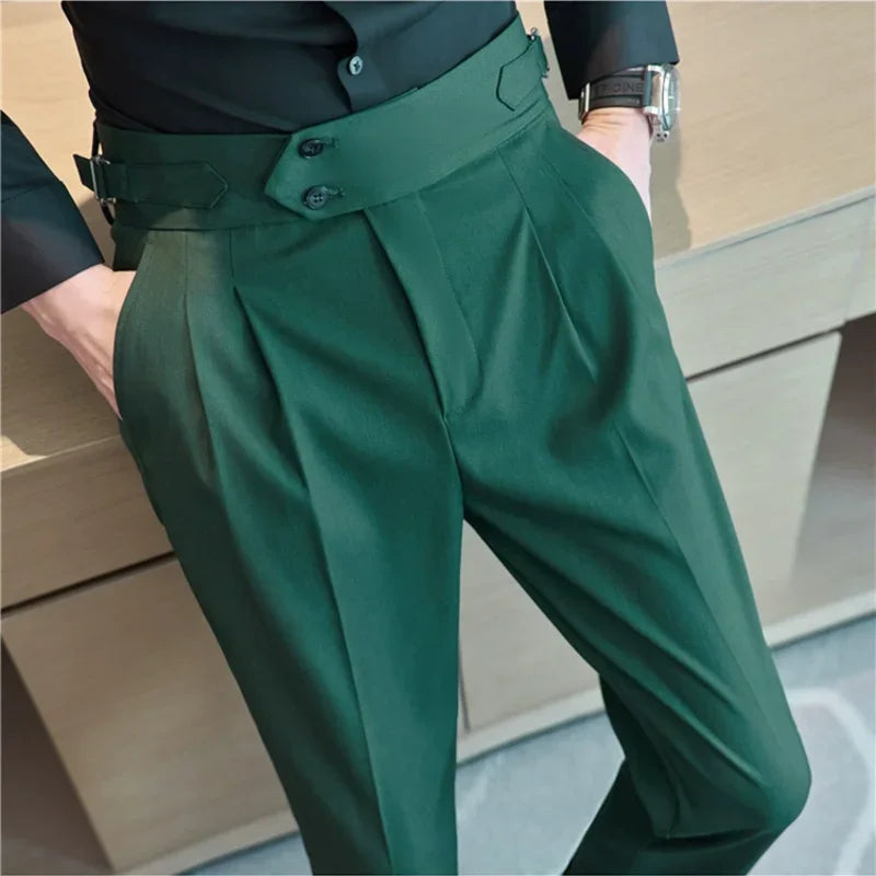 Men Pants Classic Men's Office Trousers Slim Fit High Waist Vintage Pockets for Formal Business Style Elegant Formal Pants