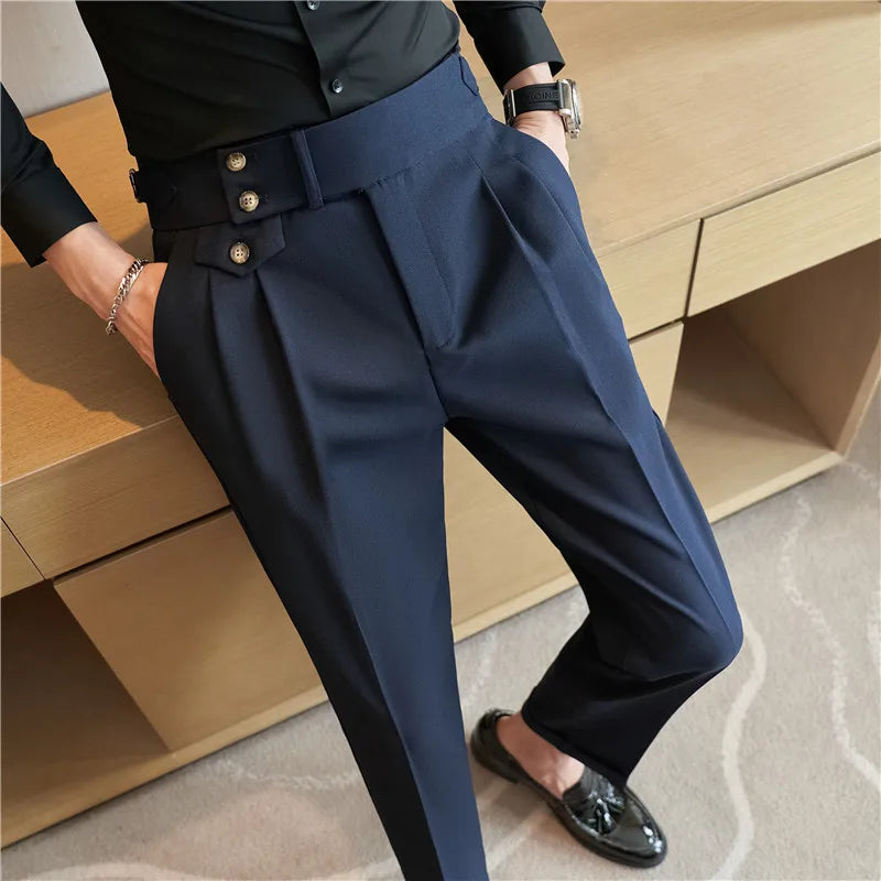 Men Pants Classic Men's Office Trousers Slim Fit High Waist Vintage Pockets for Formal Business Style Elegant Formal Pants