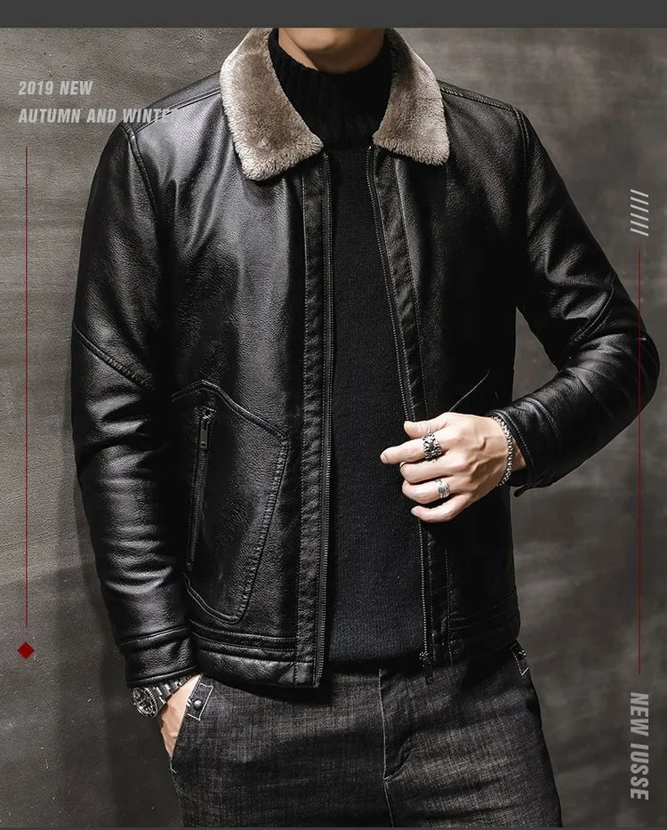 Casual Punk Rock Thick Leather Coats Slim Windproof Blazer Stand Collar Outwear Men's Pu Leather Jacket Zipper Motorcycle Jacket