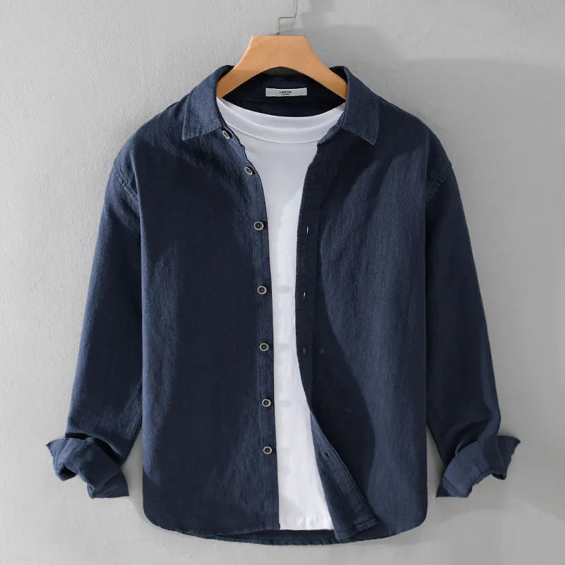 Spring Autumn New Cotton and Linen Casual Long Sleeve Shirts for Men Clothing Solid Color Simple Soft Streetwear FY9798