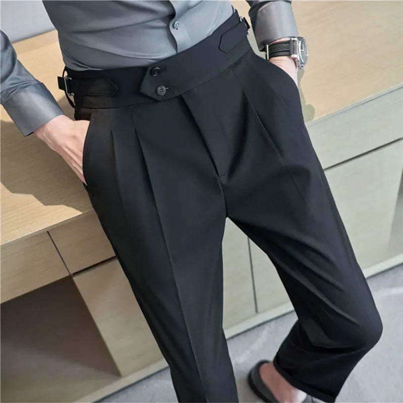 Men Pants Classic Men's Office Trousers Slim Fit High Waist Vintage Pockets for Formal Business Style Elegant Formal Pants