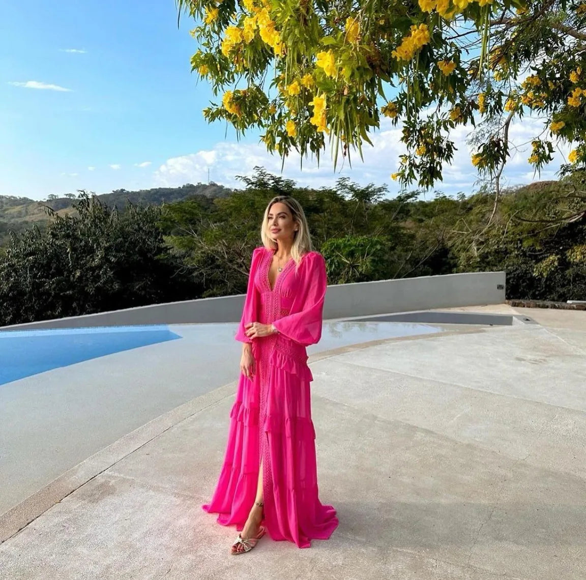 Elegant Womens Maxi Dress Ruffles Long Sleeve Hollow Out Evening Dresses Party Chic Robe Green Blue Purple New In Holiday Summer