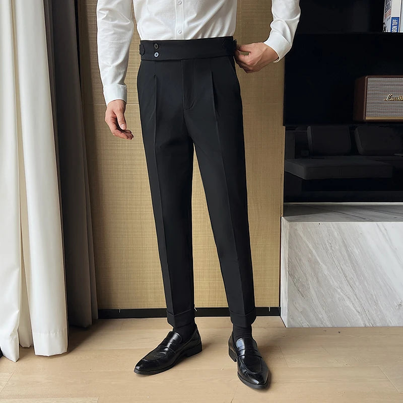 Men Pants Classic Men's Office Trousers Slim Fit High Waist Vintage Pockets for Formal Business Style Elegant Formal Pants