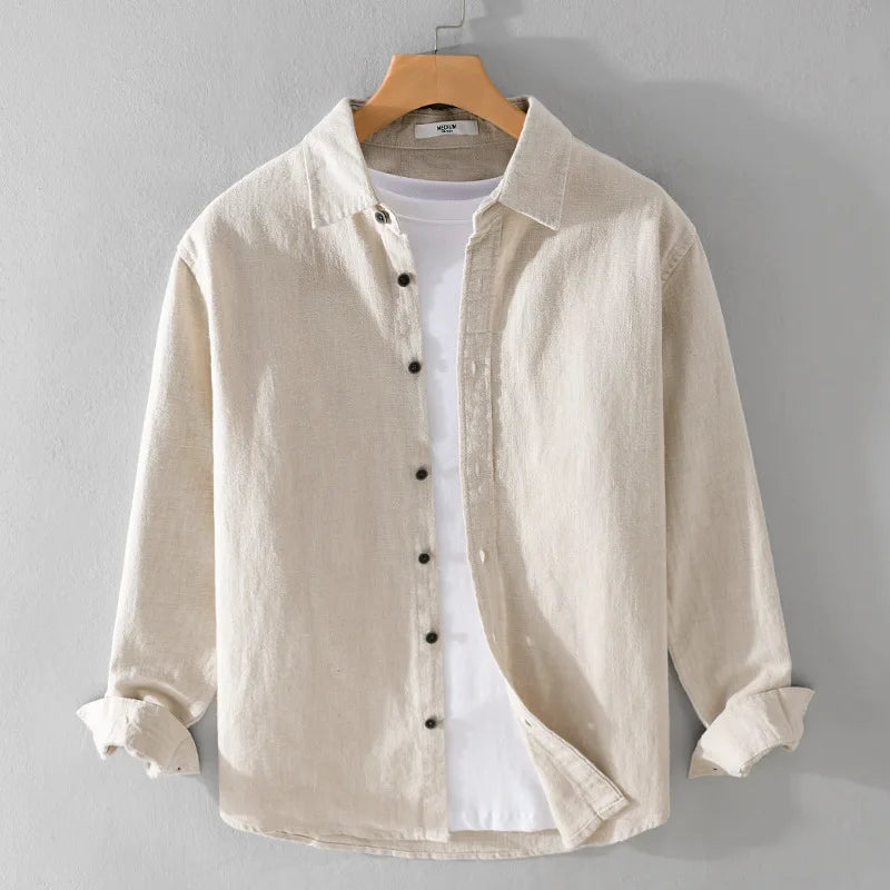 Spring Autumn New Cotton and Linen Casual Long Sleeve Shirts for Men Clothing Solid Color Simple Soft Streetwear FY9798
