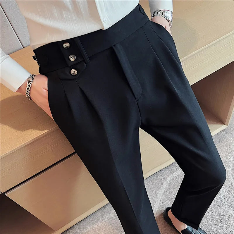 Men Pants Classic Men's Office Trousers Slim Fit High Waist Vintage Pockets for Formal Business Style Elegant Formal Pants