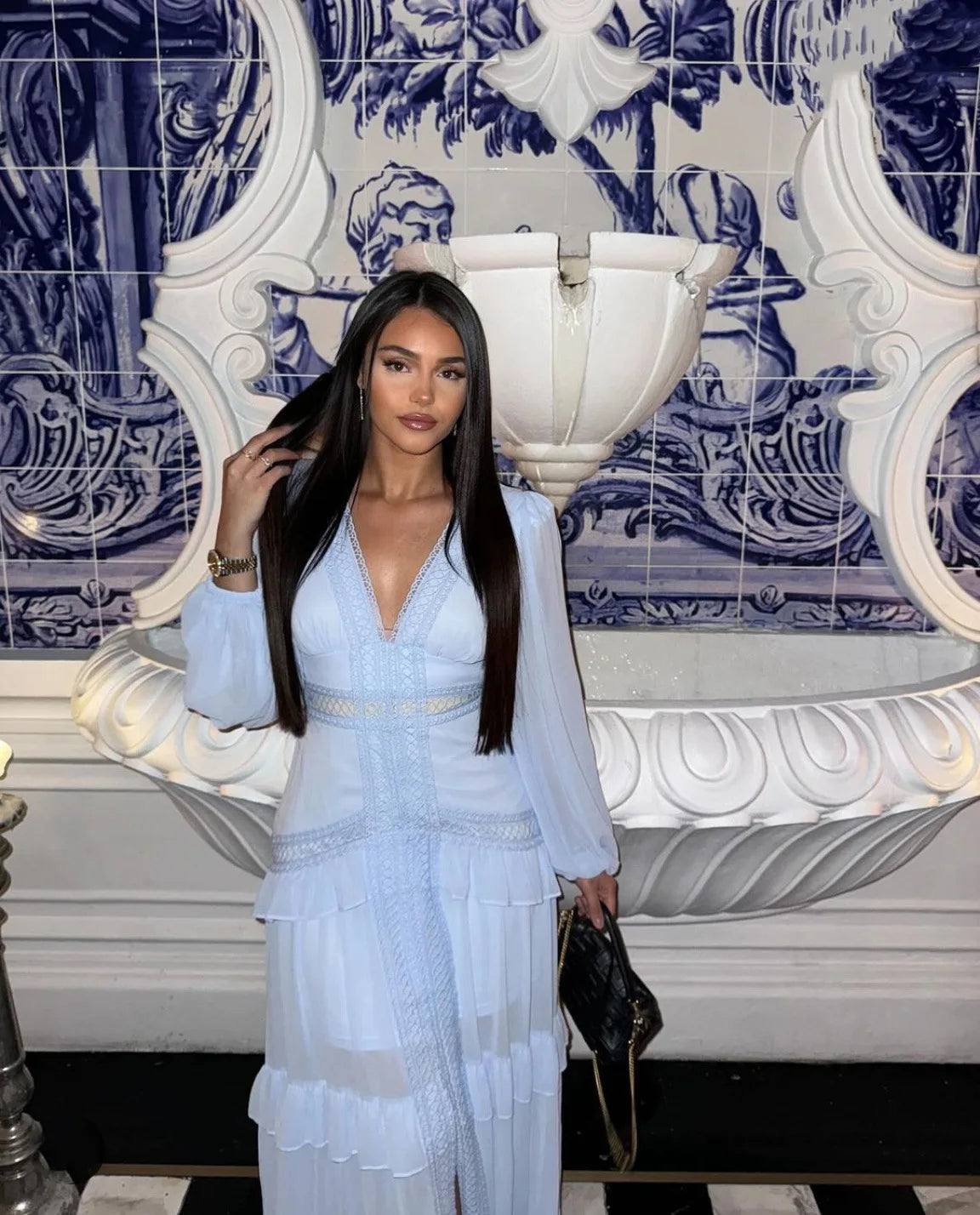 Elegant Womens Maxi Dress Ruffles Long Sleeve Hollow Out Evening Dresses Party Chic Robe Green Blue Purple New In Holiday Summer