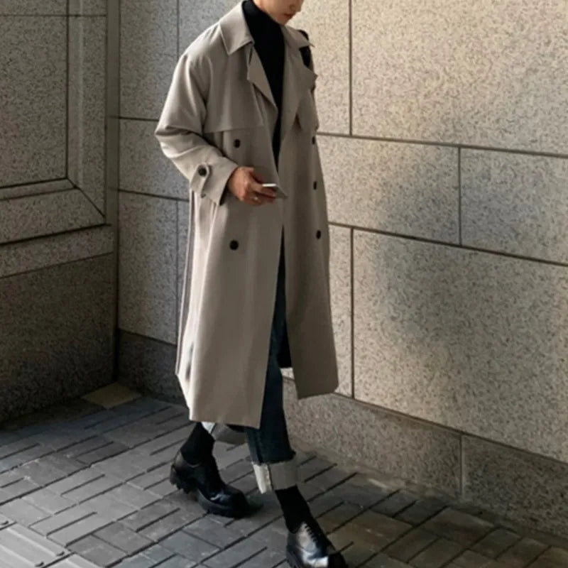 Trench coat man Brand New Long Trench Korean Men's Fashion Overcoat Male Windbreaker Streetwear Men Coat Outer Wear Clothing