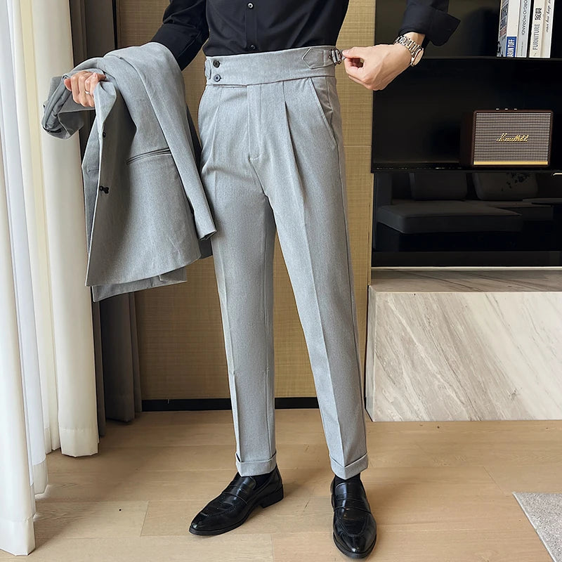 Men Pants Classic Men's Office Trousers Slim Fit High Waist Vintage Pockets for Formal Business Style Elegant Formal Pants