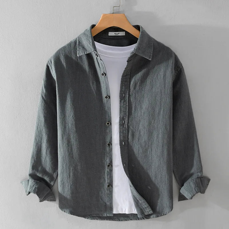 Spring Autumn New Cotton and Linen Casual Long Sleeve Shirts for Men Clothing Solid Color Simple Soft Streetwear FY9798
