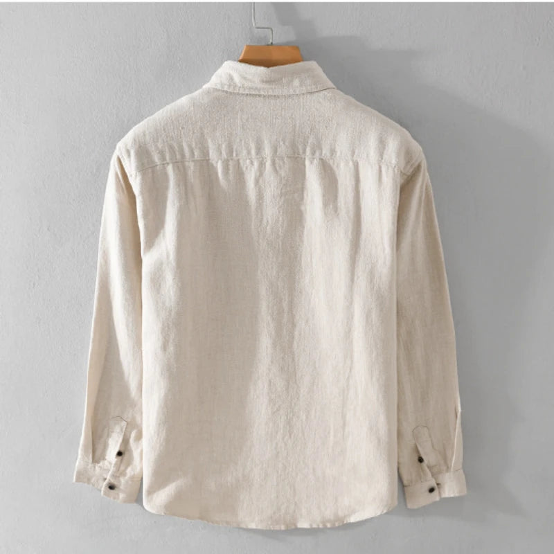 Spring Autumn New Cotton and Linen Casual Long Sleeve Shirts for Men Clothing Solid Color Simple Soft Streetwear FY9798