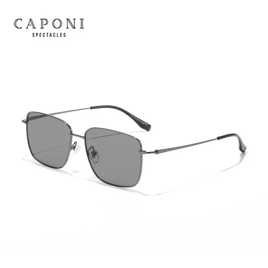 CAPONI Sunglasses Men Polarized Pure Titanium Light Weight Shade Photochromic Gray Anti Glare UV400 Protection Eyewear BS24709