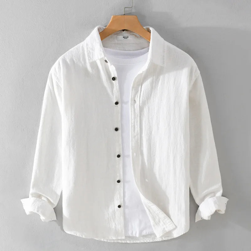 Spring Autumn New Cotton and Linen Casual Long Sleeve Shirts for Men Clothing Solid Color Simple Soft Streetwear FY9798