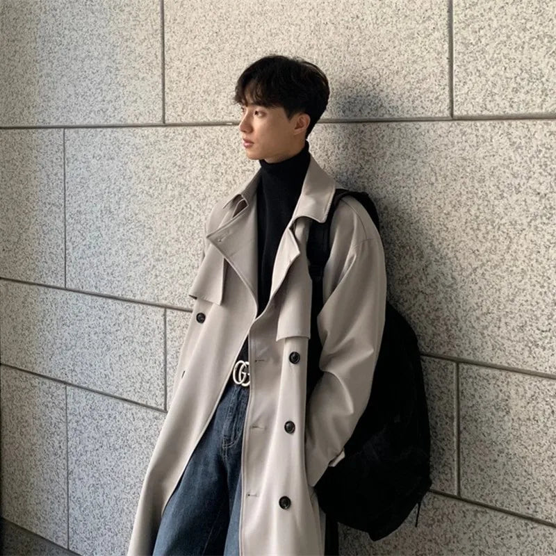 Trench coat man Brand New Long Trench Korean Men's Fashion Overcoat Male Windbreaker Streetwear Men Coat Outer Wear Clothing