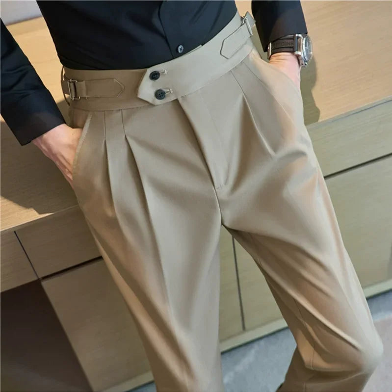 Men Pants Classic Men's Office Trousers Slim Fit High Waist Vintage Pockets for Formal Business Style Elegant Formal Pants