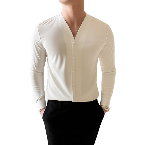 Luxury Men's V-Neck Slim Fit Tuxedo Shirt