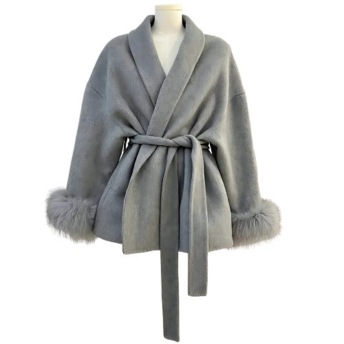 Exquisite Fox Fur Woolen Coat - Elegance Redefined