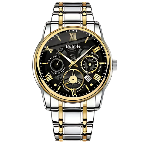 Men's Skeleton Watch with Calendar - Business Fashion, Quartz Movement, Alloy Band