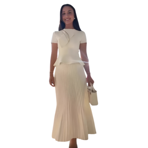 Exquisite Pleated Skirt Set with Irregular Shawl