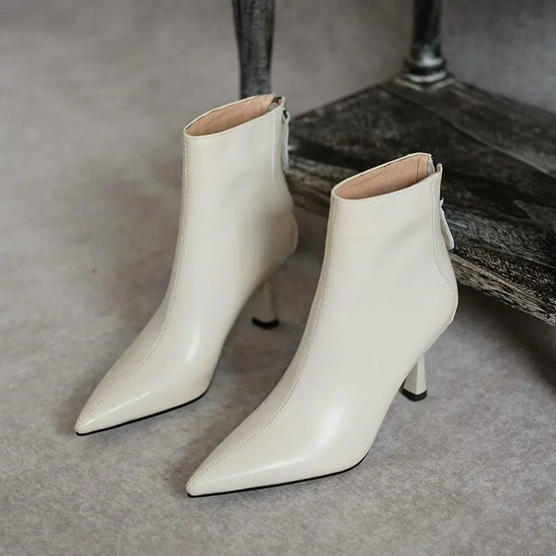 Krazing Pot Big Size 42 Cow Leather Pointed Toe High Heels Chic Design Concise Winter Spring Shoe Dress Warm Wedding Ankle Boots