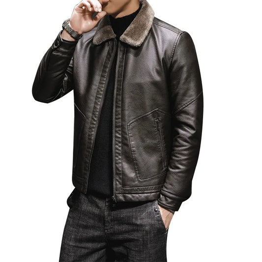 Casual Punk Rock Thick Leather Coats Slim Windproof Blazer Stand Collar Outwear Men's Pu Leather Jacket Zipper Motorcycle Jacket