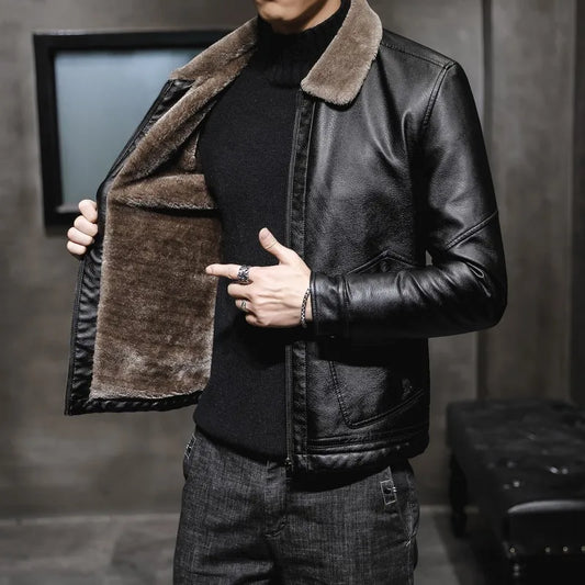 Casual Punk Rock Thick Leather Coats Slim Windproof Blazer Stand Collar Outwear Men's Pu Leather Jacket Zipper Motorcycle Jacket