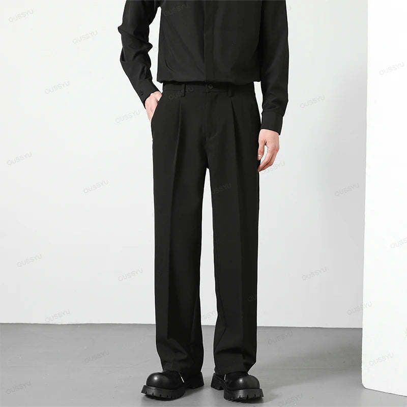 OUSSYU Brand Spring Casual Pants Men Business Elastic Waist Korean Style Black Brown Grey Khaki Trousers Male Plus Size S-4XL