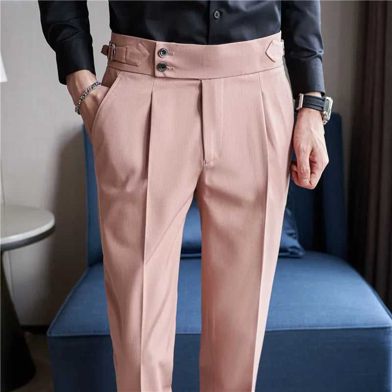 Men Pants Classic Men's Office Trousers Slim Fit High Waist Vintage Pockets for Formal Business Style Elegant Formal Pants