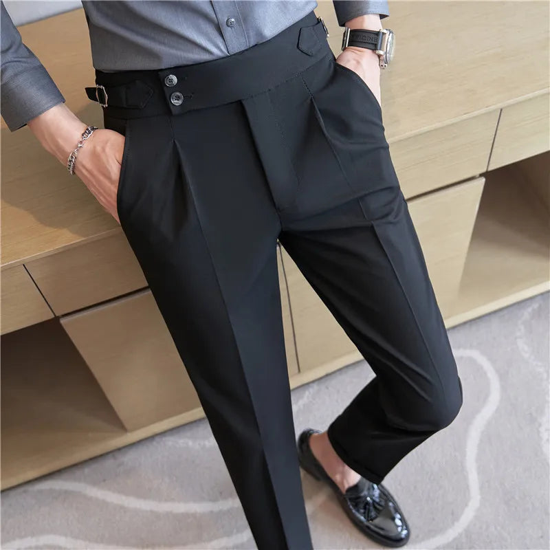 Men Pants Classic Men's Office Trousers Slim Fit High Waist Vintage Pockets for Formal Business Style Elegant Formal Pants