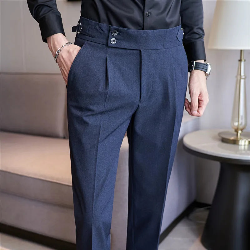 Men Pants Classic Men's Office Trousers Slim Fit High Waist Vintage Pockets for Formal Business Style Elegant Formal Pants