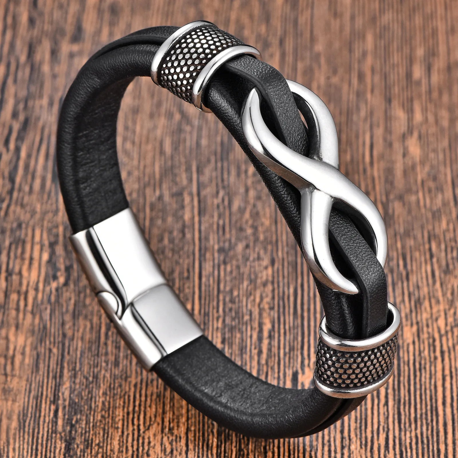 Classic Stainless Steel Leather Bracelet For Mens Chain Wristband Business Charm Jewelry Accessories for Dad Boyfriend