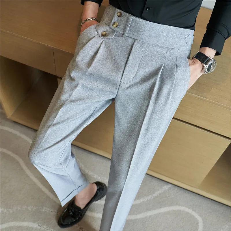 Men Pants Classic Men's Office Trousers Slim Fit High Waist Vintage Pockets for Formal Business Style Elegant Formal Pants