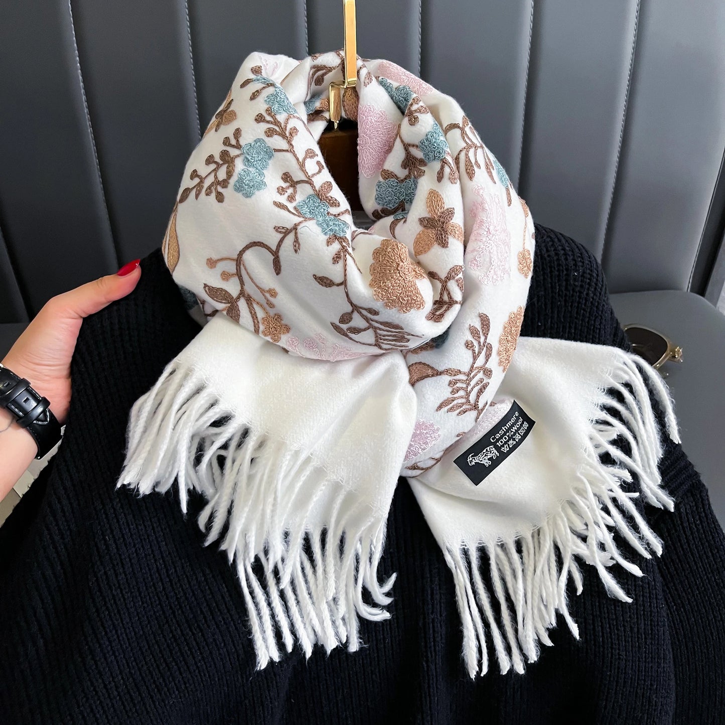 New Winter Warm Cashmere Scarf for Women Embroidery Pashmina Blanket Thick Shawl Wrap Neckerchief Fashion Bufanda Echarpe Poncho