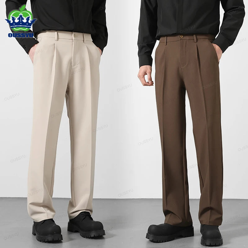 OUSSYU Brand Spring Casual Pants Men Business Elastic Waist Korean Style Black Brown Grey Khaki Trousers Male Plus Size S-4XL