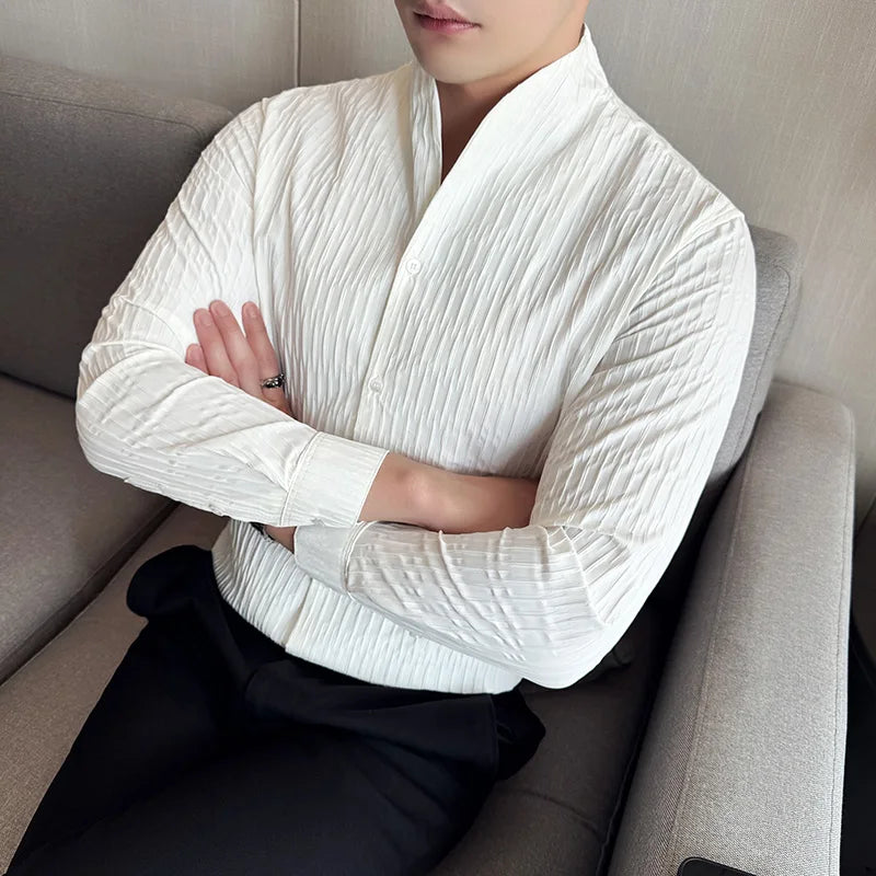 New Men's Social Shirt British Style Casual Business Formal Long Sleeved Shirt Luxurious and Slim Fit Dress Tops Shirt 4XL-M