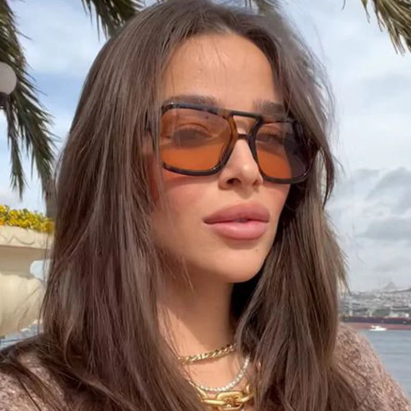 Vintage Oversized Sunglasses Women Fashion Brand Big Frame Sun Glasses Female Yellow Ins Trends Pilot Eyewear Oculos De Sol