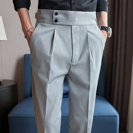 Men Pants Classic Men's Office Trousers Slim Fit High Waist Vintage Pockets for Formal Business Style Elegant Formal Pants
