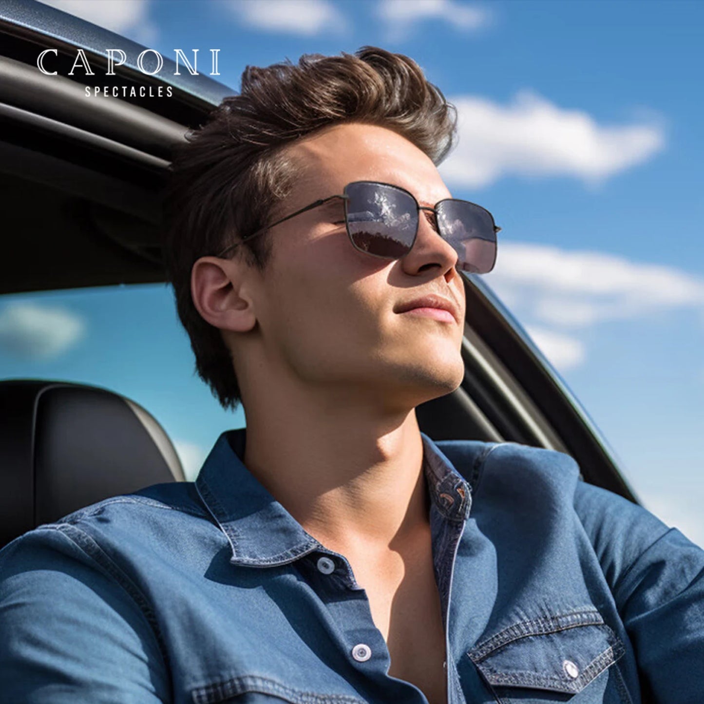 CAPONI Sunglasses Men Polarized Pure Titanium Light Weight Shade Photochromic Gray Anti Glare UV400 Protection Eyewear BS24709