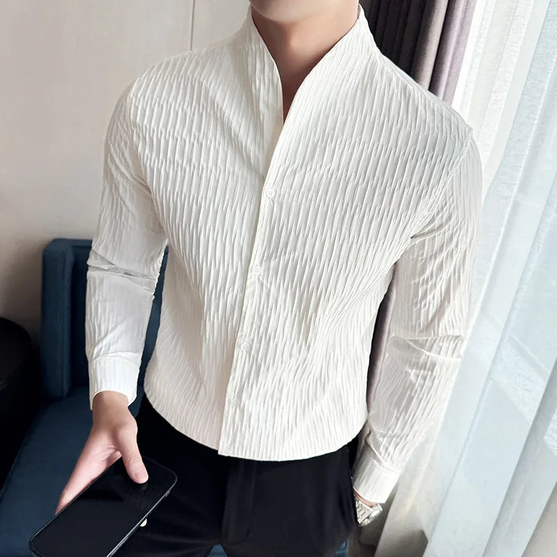 New Men's Social Shirt British Style Casual Business Formal Long Sleeved Shirt Luxurious and Slim Fit Dress Tops Shirt 4XL-M