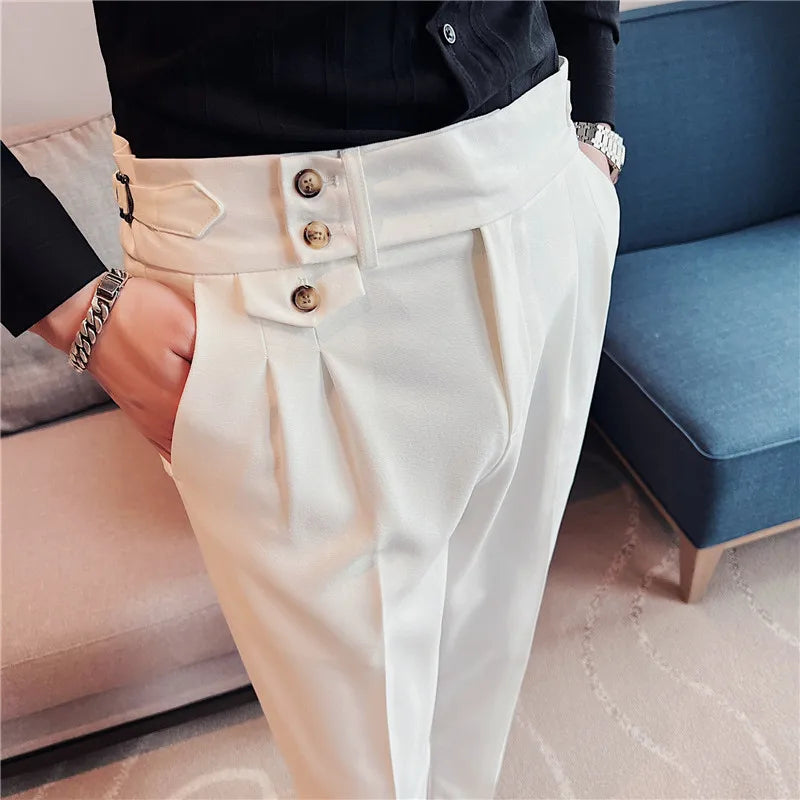 Men Pants Classic Men's Office Trousers Slim Fit High Waist Vintage Pockets for Formal Business Style Elegant Formal Pants