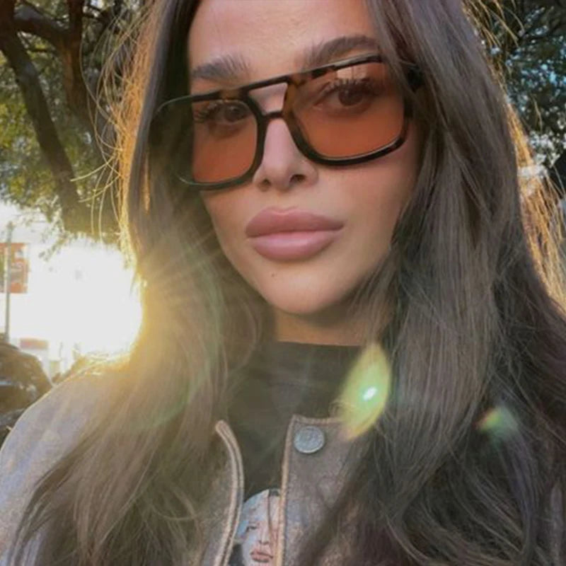 Vintage Oversized Sunglasses Women Fashion Brand Big Frame Sun Glasses Female Yellow Ins Trends Pilot Eyewear Oculos De Sol