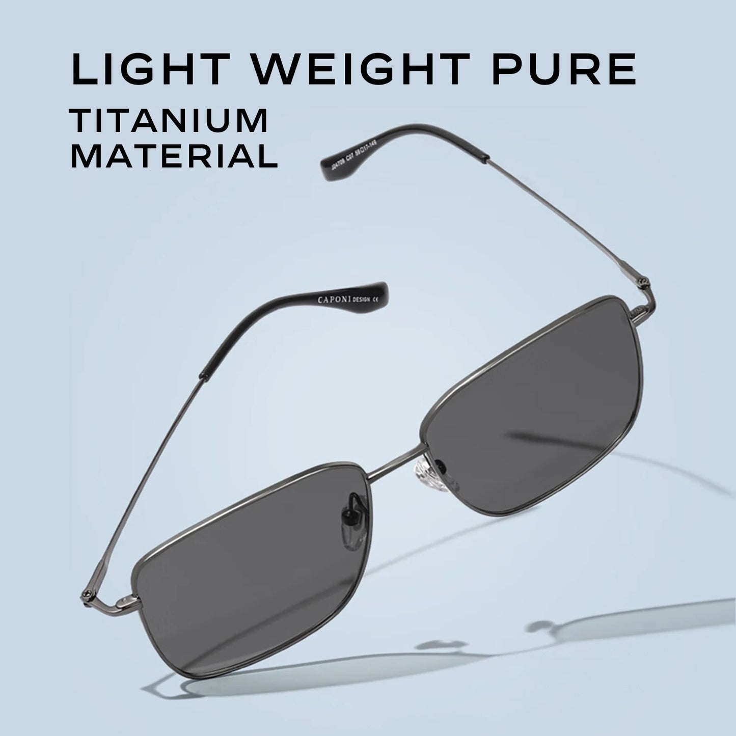 CAPONI Sunglasses Men Polarized Pure Titanium Light Weight Shade Photochromic Gray Anti Glare UV400 Protection Eyewear BS24709