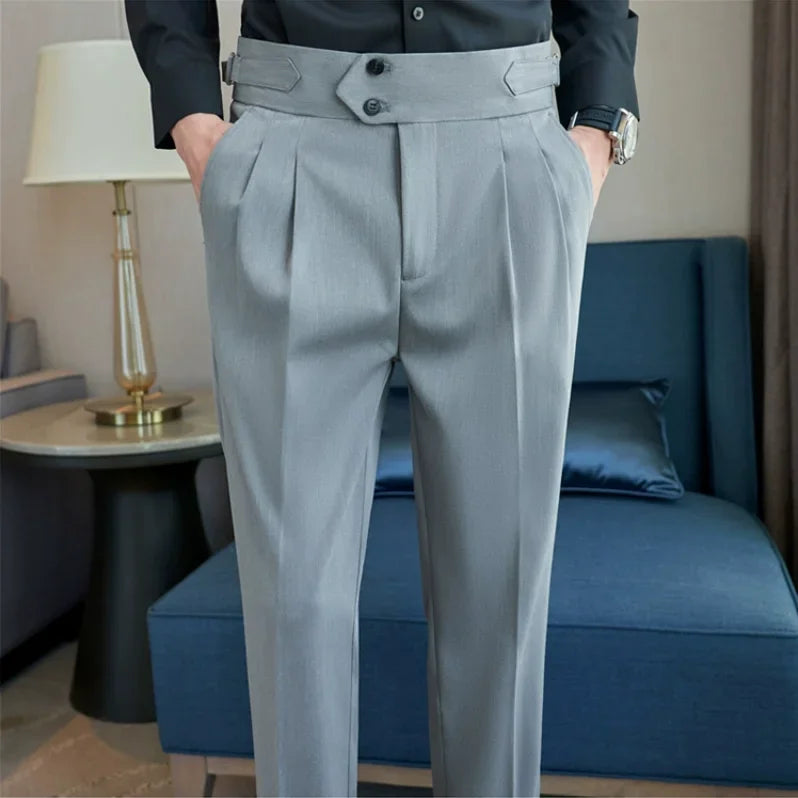 Men Pants Classic Men's Office Trousers Slim Fit High Waist Vintage Pockets for Formal Business Style Elegant Formal Pants