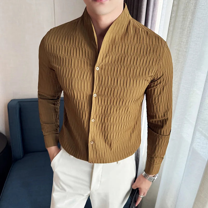 New Men's Social Shirt British Style Casual Business Formal Long Sleeved Shirt Luxurious and Slim Fit Dress Tops Shirt 4XL-M