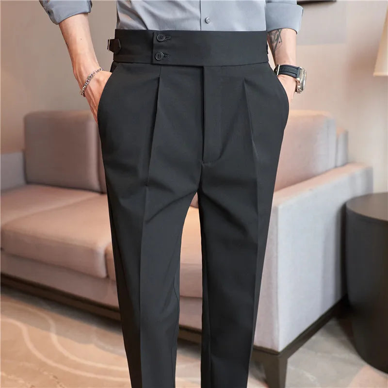 Men Pants Classic Men's Office Trousers Slim Fit High Waist Vintage Pockets for Formal Business Style Elegant Formal Pants