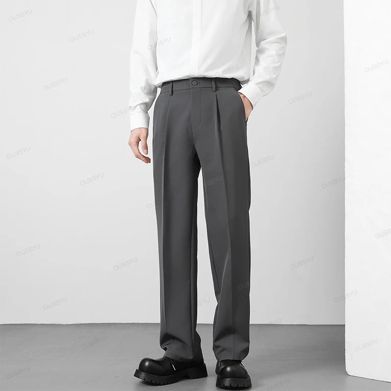 OUSSYU Brand Spring Casual Pants Men Business Elastic Waist Korean Style Black Brown Grey Khaki Trousers Male Plus Size S-4XL
