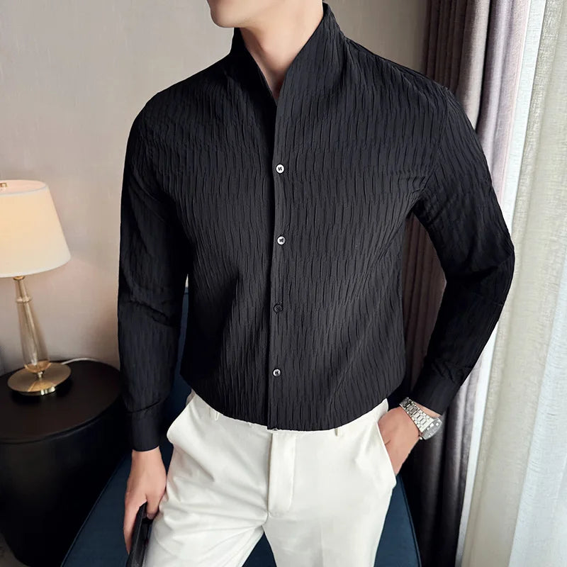 New Men's Social Shirt British Style Casual Business Formal Long Sleeved Shirt Luxurious and Slim Fit Dress Tops Shirt 4XL-M