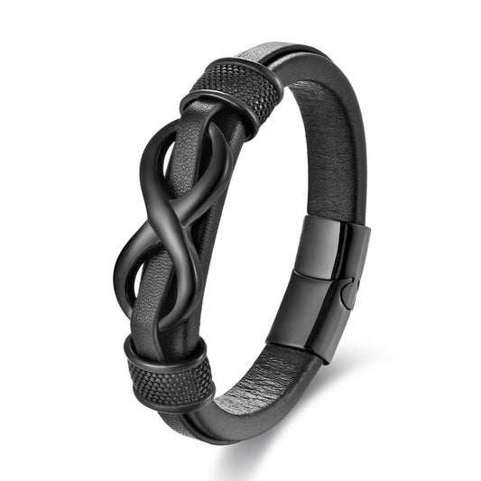 Classic Stainless Steel Leather Bracelet For Mens Chain Wristband Business Charm Jewelry Accessories for Dad Boyfriend