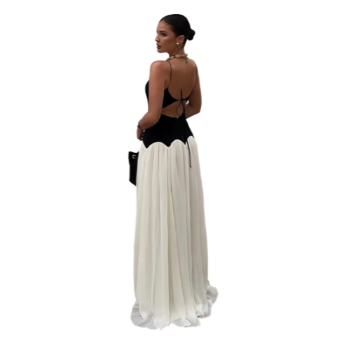 Elegant Black & White Sleeveless Maxi Dress
